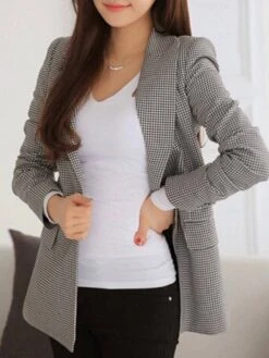 All-Matched Notched Lapel Checkered Women's Blazer