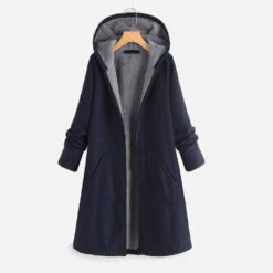 A Line Pocket Thick Zipper Long Plus Size Women's Overcoats