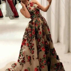 Floral Maxi Dress Round Neck Floor-Length Sleeveless Pullover Women's Dress