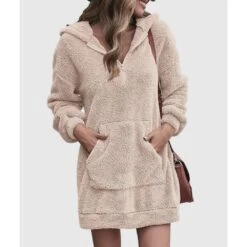 Long Sleeves Pocket Plain Mid-Length Pullover Hooded Women's Hoodie -Rountine Shop e3495264 676e 4539 bc19 75f4e8e311fc