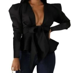 Bowknot Plain Long Sleeve Women's Blouse -Rountine Shop e35dd5da 95b3 430b a552 b22b23a0bef7