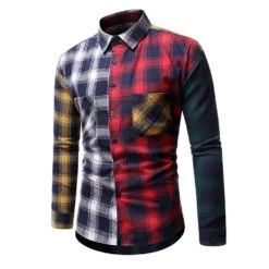 Casual Plaid Patchwork Slim Long Sleeves Men's Shirt