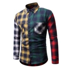 Casual Plaid Patchwork Slim Long Sleeves Men's Shirt -Rountine Shop ead8f7c1 b5fd 4eca 9df5 d5bafd6017b6