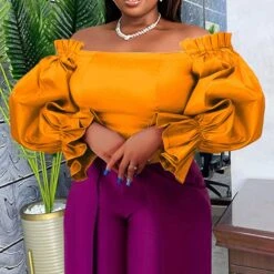 Off Shoulder Plain Stringy Selvedge Standard Women's Blouse