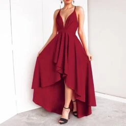 Asymmetric V-Neck Floor-Length Sleeveless Women's Maxi Dress