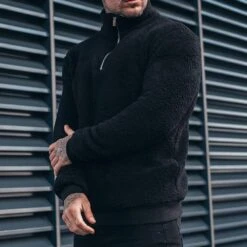 Zipper Fleece Plain Pullover Turtleneck Men's Hoodies