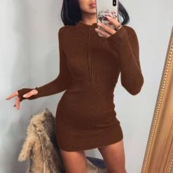 Above Knee Stand Collar Long Sleeve Bodycon Women's Dress -Rountine Shop f205e8c7 b580 4b8d 949f a8663814c978