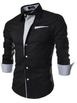 Lapel Single-Breasted Men's Long Sleeve Shirt