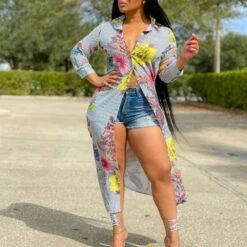 Regular Print Lapel Stripe Long Sleeve Women's Blouse