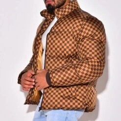 Standard Print Stand Collar Plaid England Men's Down Jacket -Rountine Shop fcc92add 0578 4a22 9dd9 2bec2b8436a1