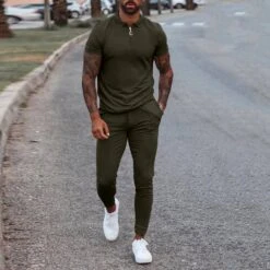 Casual Zipper T-Shirt Plain Summer Men's Outfit -Rountine Shop 84c3ac45 6e7c 4633 aa42 d286f5664a80