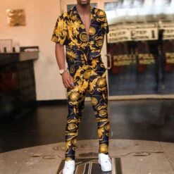 Button Prints Casual Shirt Micro-Elastic Fall Men's Outfit