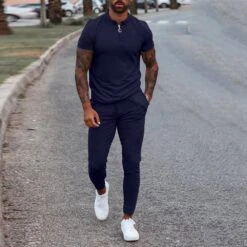 Casual Zipper T-Shirt Plain Summer Men's Outfit -Rountine Shop a5efff4a f555 4c09 9bf0 ac1f10bae11b