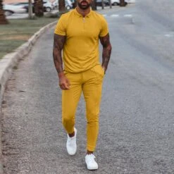 Casual Zipper T-Shirt Plain Summer Men's Outfit